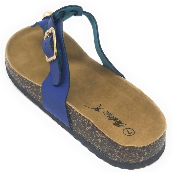 Women Cushioned Cork Thong Sandals in Navy - Picture 2 of 3